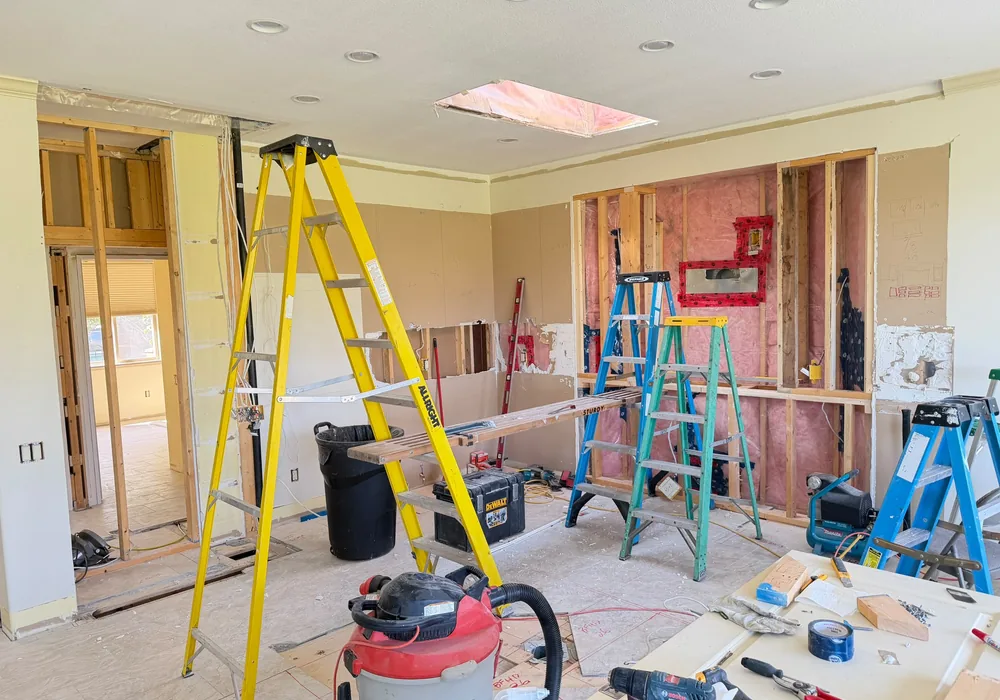 Framing during a home addition by Amend Developments