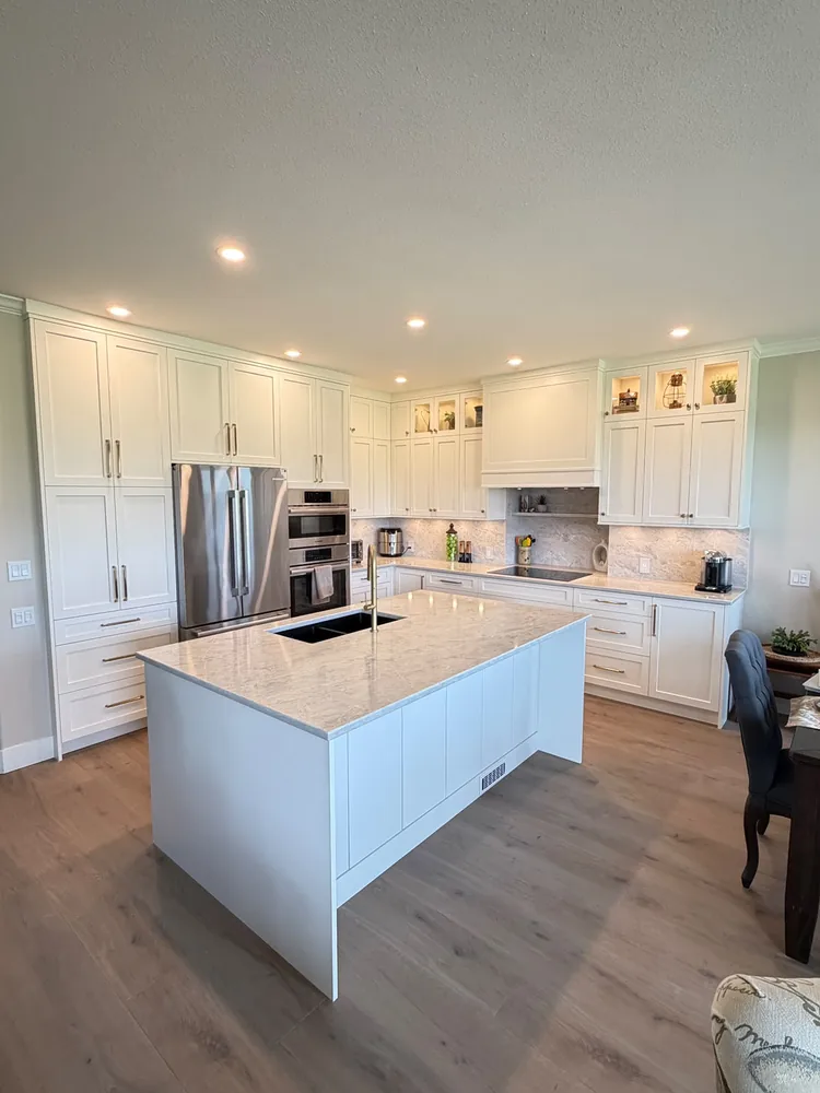 Kelowna kitchen looking in from the dining area after the renovation by Amend Developments